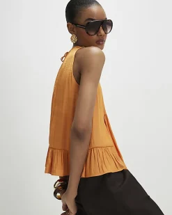 Yellow Satin Sleeveless Top
