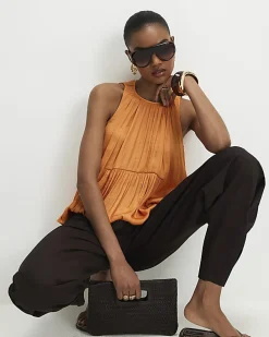 Yellow Satin Sleeveless Top