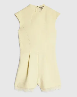 Yellow Short Sleeve Lace Trim Playsuit