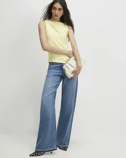 Yellow Sleeveless Slash Neck Top